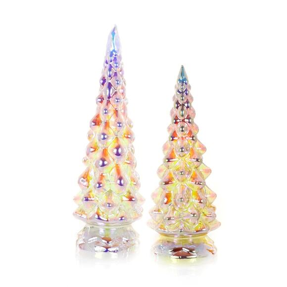 Cody Foster Retro Iridescent Christmas Trees Set of 2 Battery Lighted Glass - Picture 2 of 11
